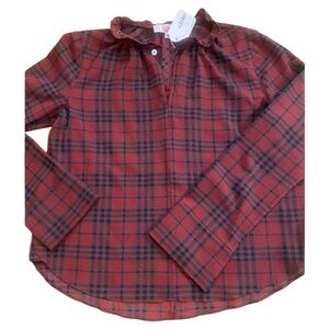 Thakoon Women’s Plaid Ruffle Collar Split V Neckline New Size 4 Red Black